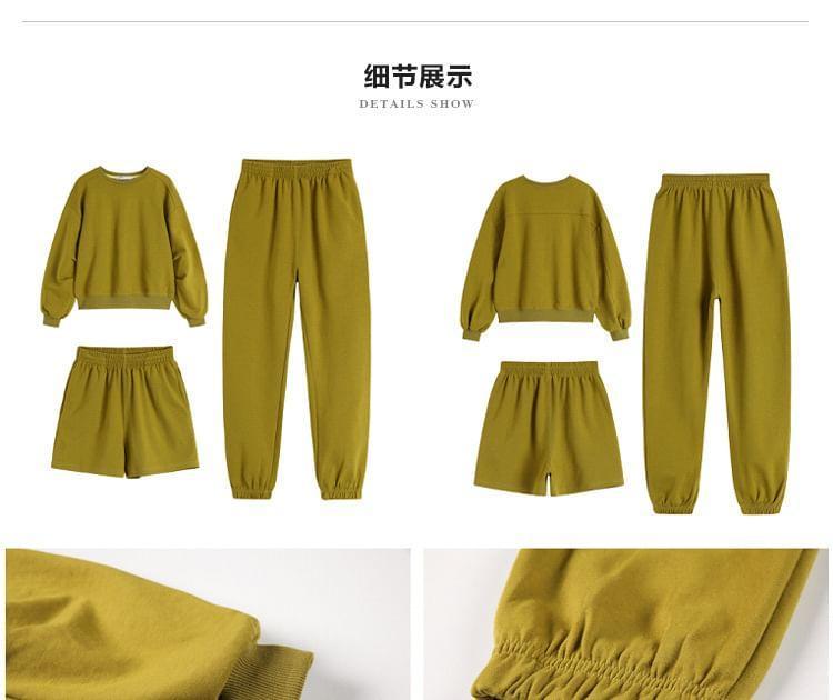 Crew Neck Plain Pullover / Drawstring Waist Loose Fit Sweatpants / Sweat Shorts product image