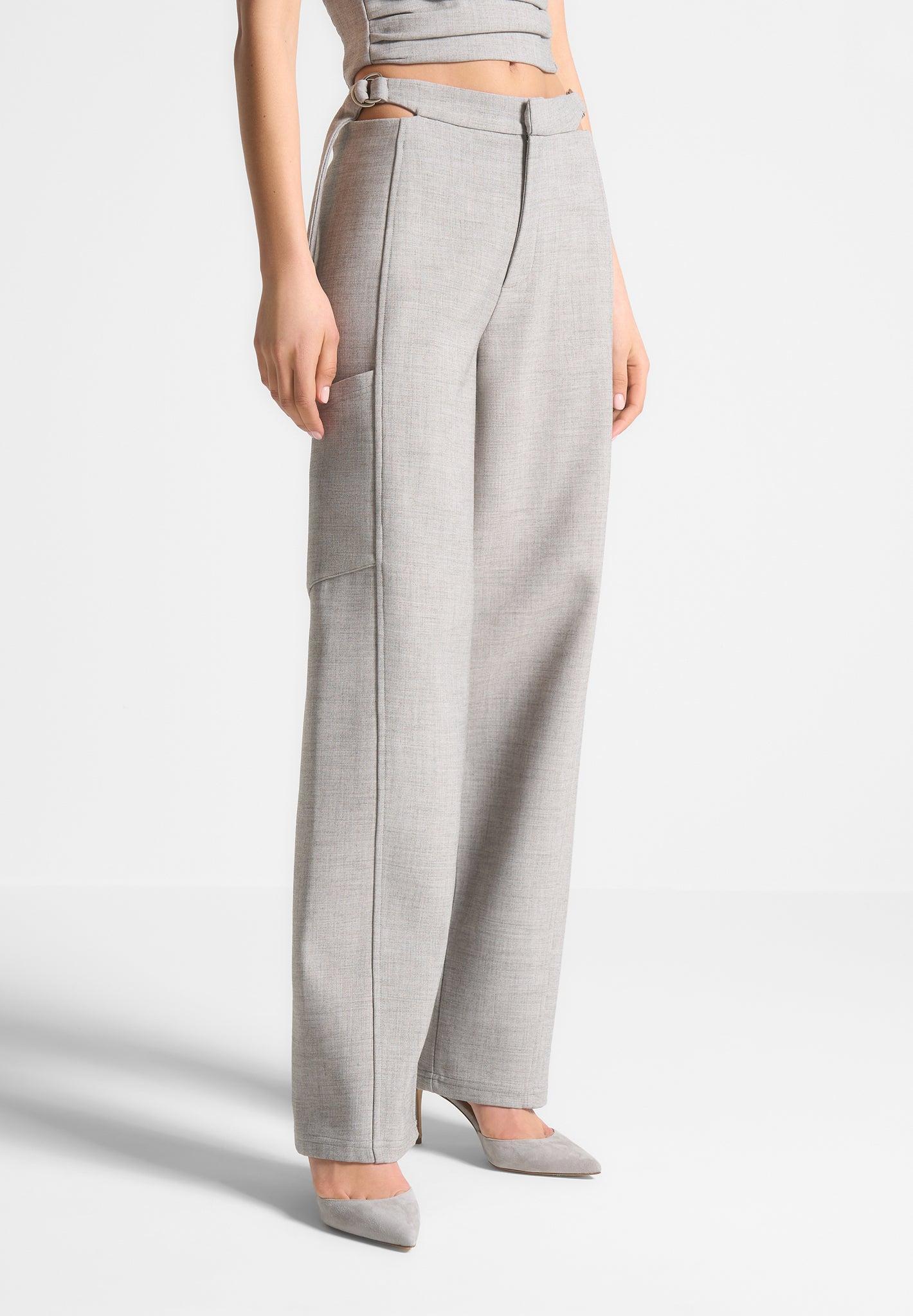 Cut Out Melange Tailored Trousers - Beige Female Product Image