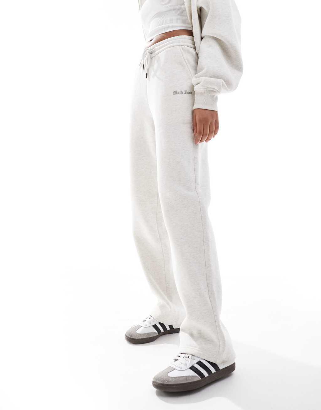 Sixth June embroidered logo straight leg sweatpants in gray Product Image