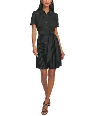 Women's Pleated Lace-Trim Mini Dress Product Image