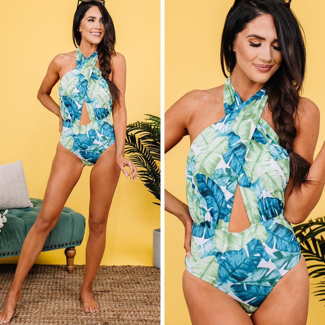 Tropical Traditions Green Palm Print One Piece Swimsuit Female Product Image