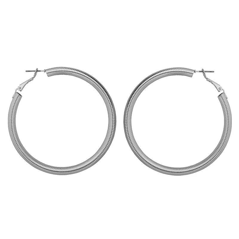 Emberly Silver Tone Oversized Ribbed Hoop Earrings, Womens, None Product Image