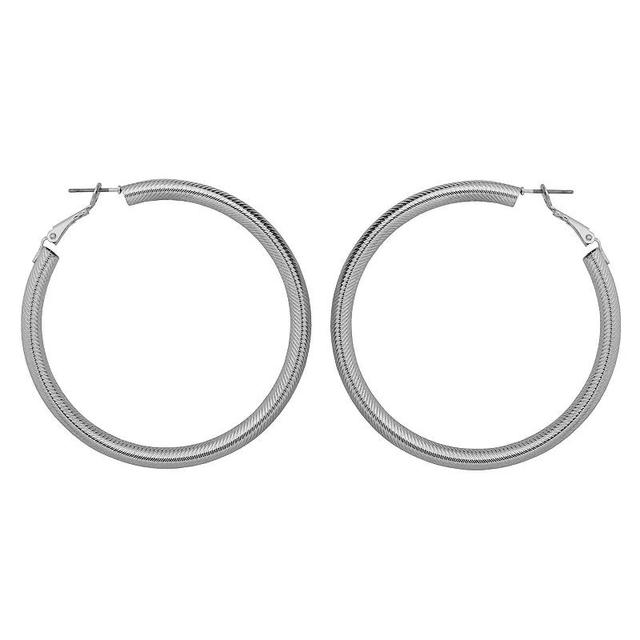 Emberly Silver Tone Oversized Ribbed Hoop Earrings, Womens Product Image