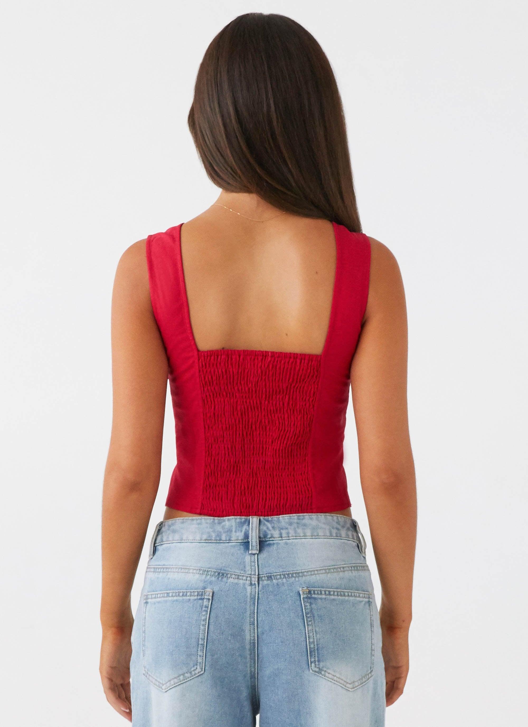 A Poet's Notes Linen Top - Red Product Image