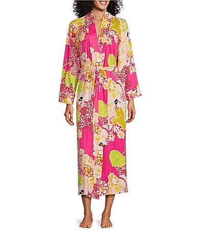 N By Natori Cozy Knit Garden Print Long Sleeve Shawl Collar Wrap Robe Product Image