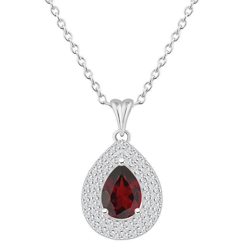 Celebration Gems Sterling Silver Teardrop Citrine & White Topaz Double Halo Pendant Necklace, Womens Orange Product Image