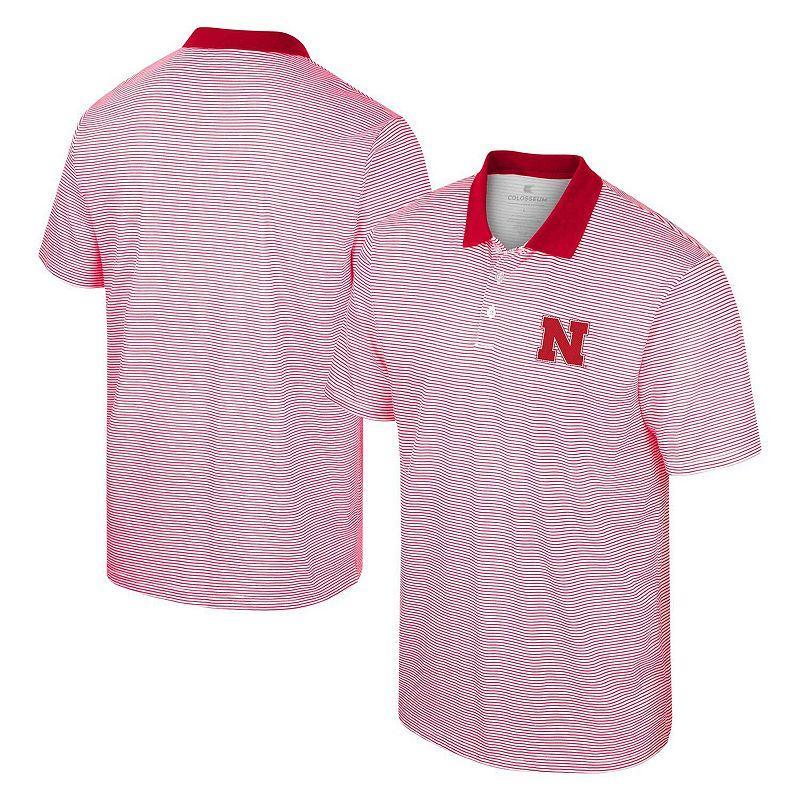 Mens Colosseum /Scarlet Nebraska Huskers Print Stripe Polo Product Image