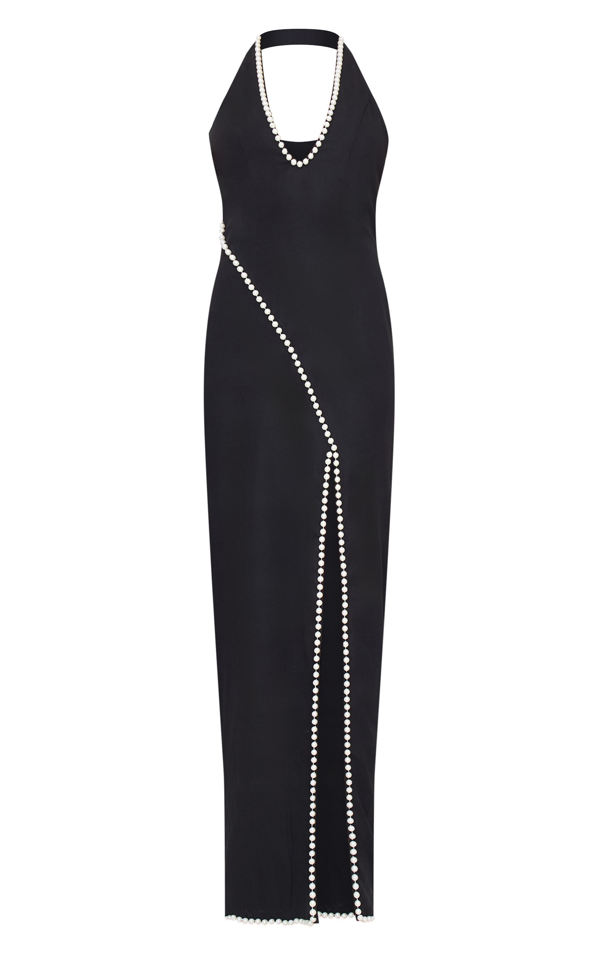 Black Pearl Detail Side Split Maxi Dress Product Image