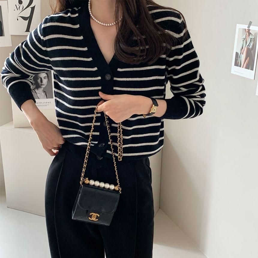 V-Neck Striped Cardigan Product Image