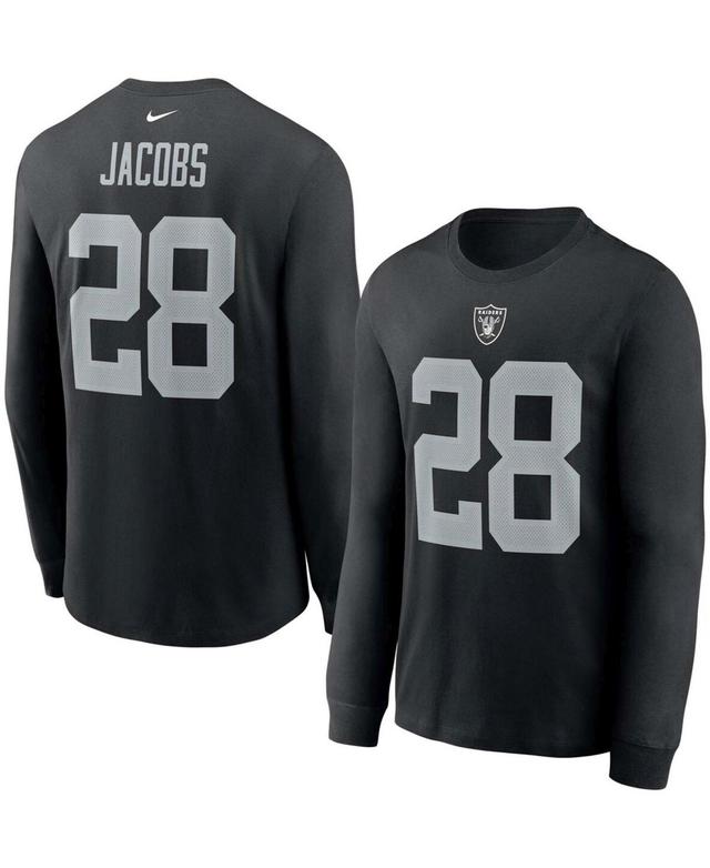 Mens Josh Jacobs Black Las Vegas Raiders Player Name and Number Long Sleeve T-shirt Product Image