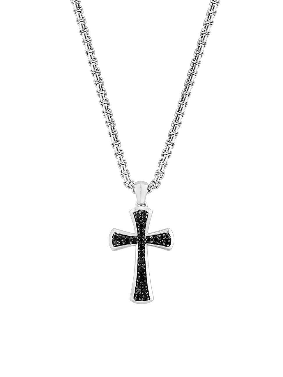 Mens COLLECTION Sterling Silver & Black Sapphire Cross Pendant Necklace Product Image