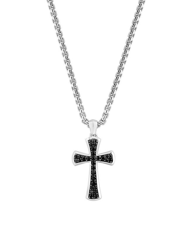 Mens COLLECTION Sterling Silver & Black Sapphire Cross Pendant Necklace Product Image