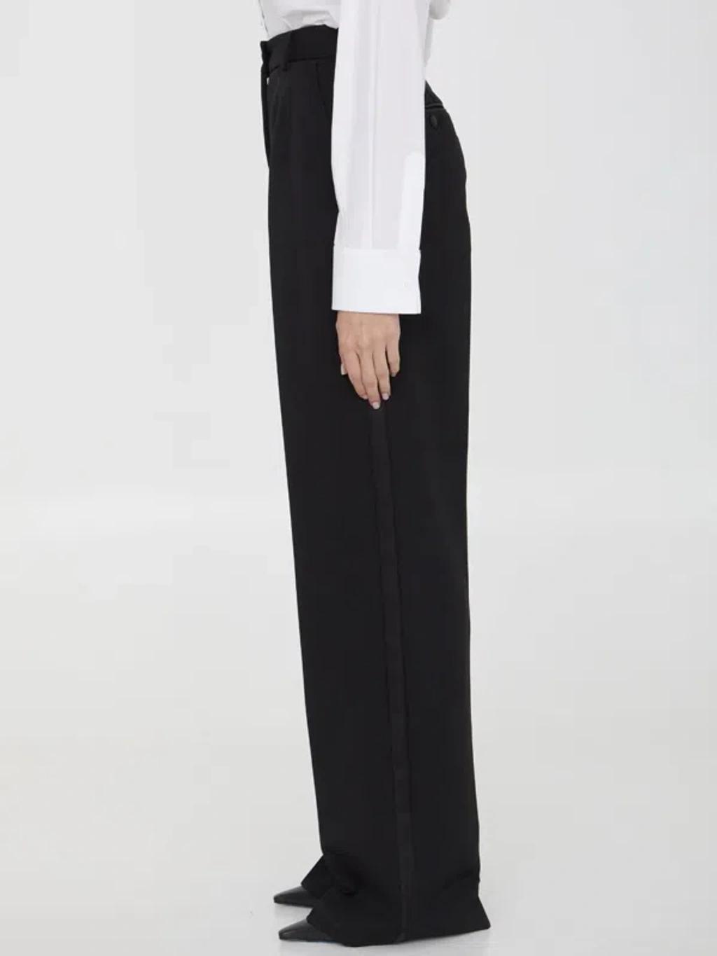 Black Wool Flared Trousers Product Image