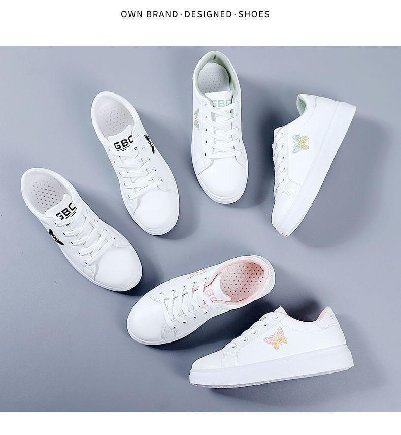 Butterfly Embroidered Lace-Up Sneakers Product Image