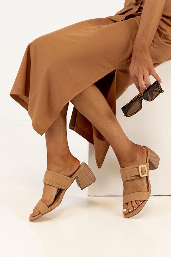 The Metro Faux Leather Heel In Tan Product Image