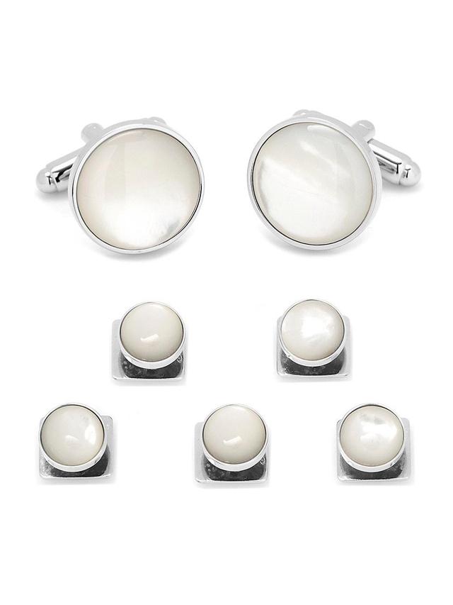 Mens 5-Piece Silver And Mother Of Pearl Cufflink & Stud Set Product Image