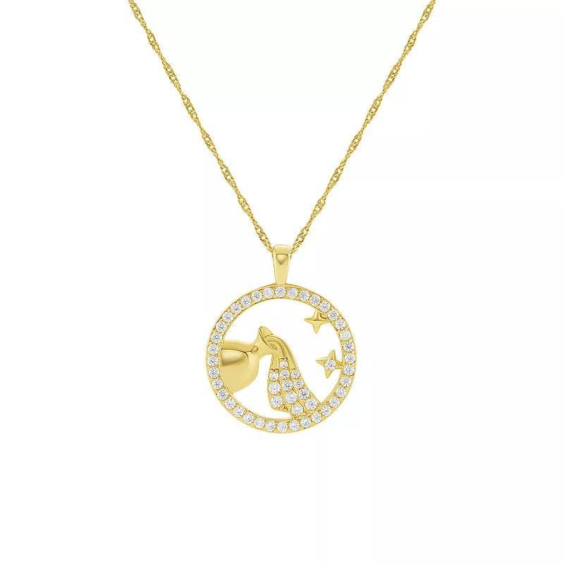 PRIMROSE 18k Gold Plated Cubic Zirconia Zodiac Coin Pendant Necklace, Womens Aquarius Product Image