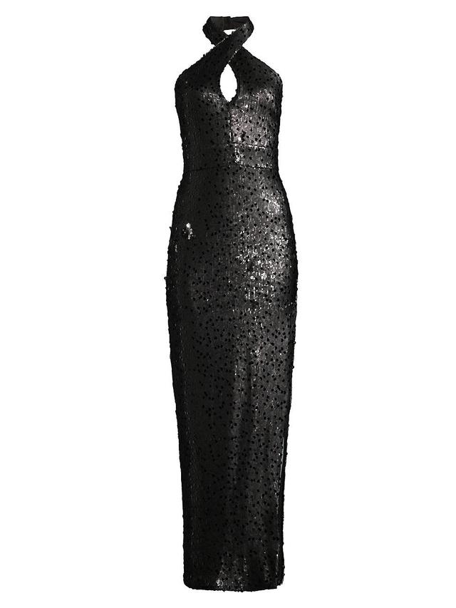 Womens Sequined Halterneck Gown Product Image