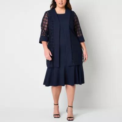 Maya Brooke Womens Windowpane Jacket Dress Plus Product Image