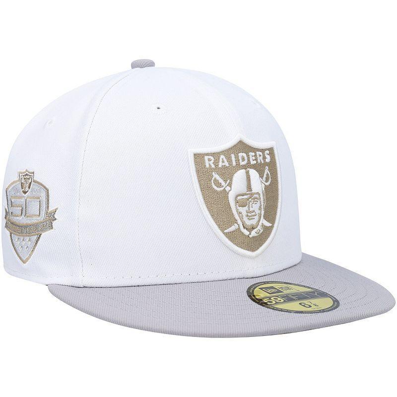 Mens New Era White/Gray Las Vegas Raiders 50th Anniversary Gold Undervisor 59FIFTY Fitted Hat Product Image