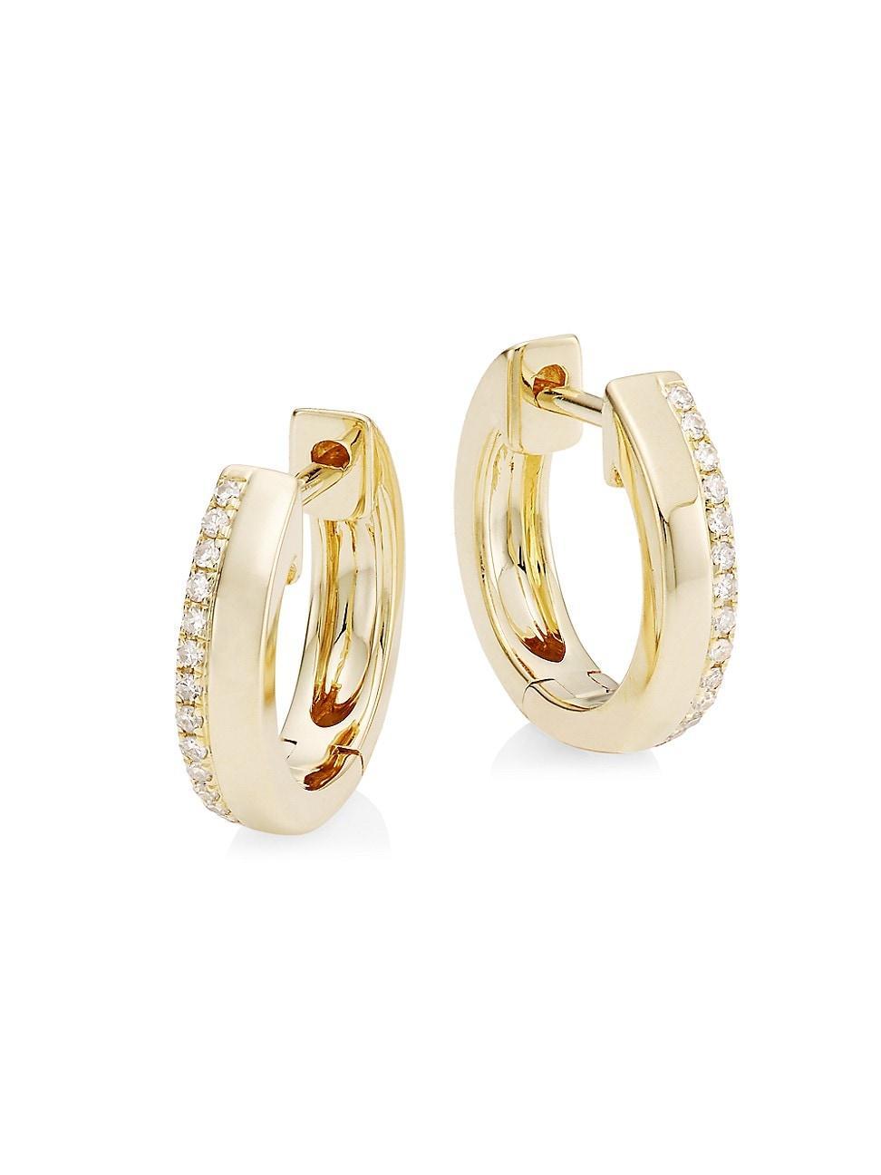 Womens 14K Yellow Gold & 0.08 TCW Diamond Huggie Hoop Earrings Product Image