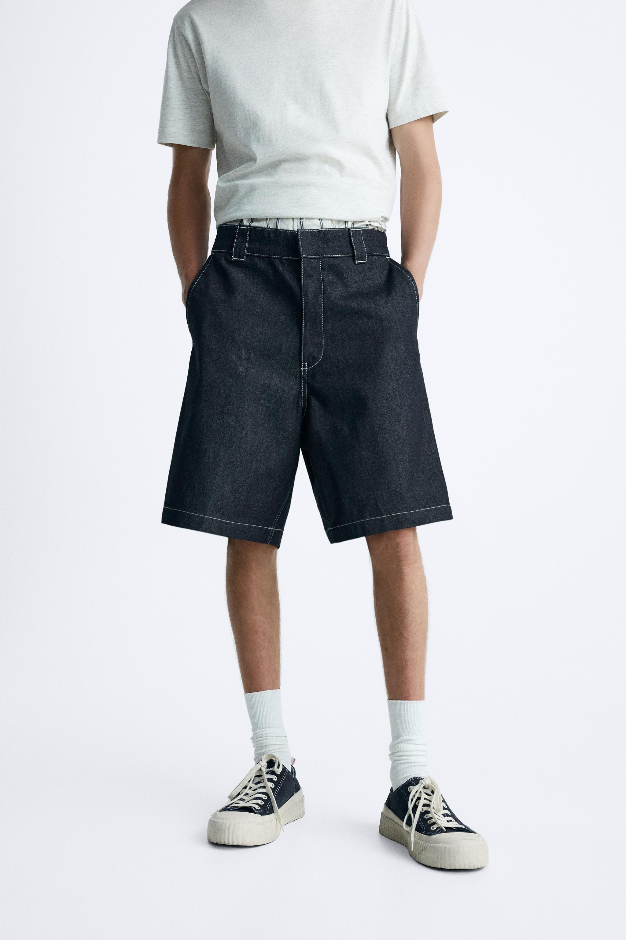 TOPSTITCHED DENIM SHORTS Product Image