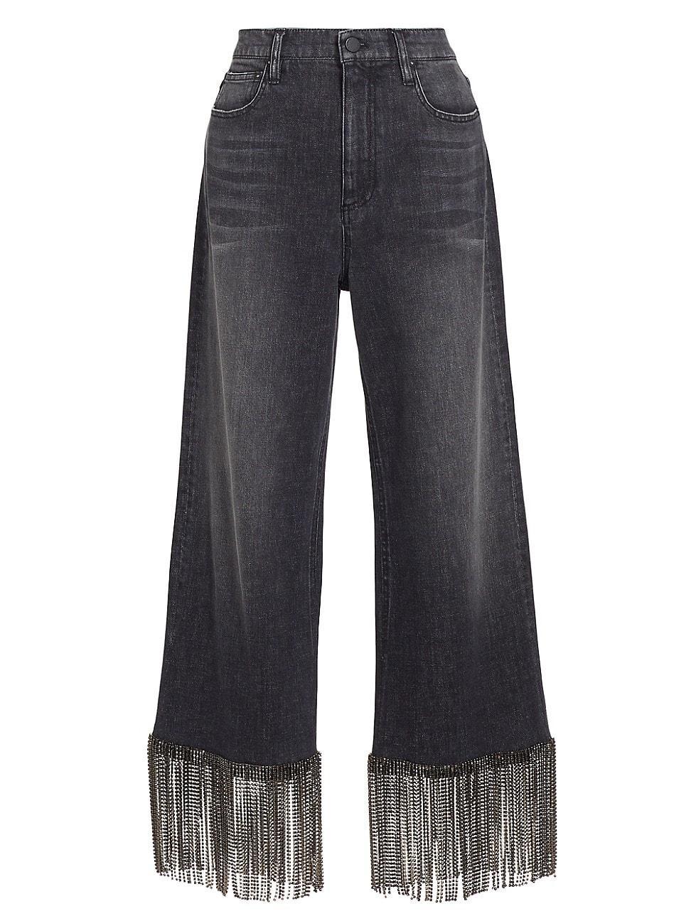 Womens Amazing High-Rise Fringe Wide-Leg Boyfriend Crop Jeans Product Image