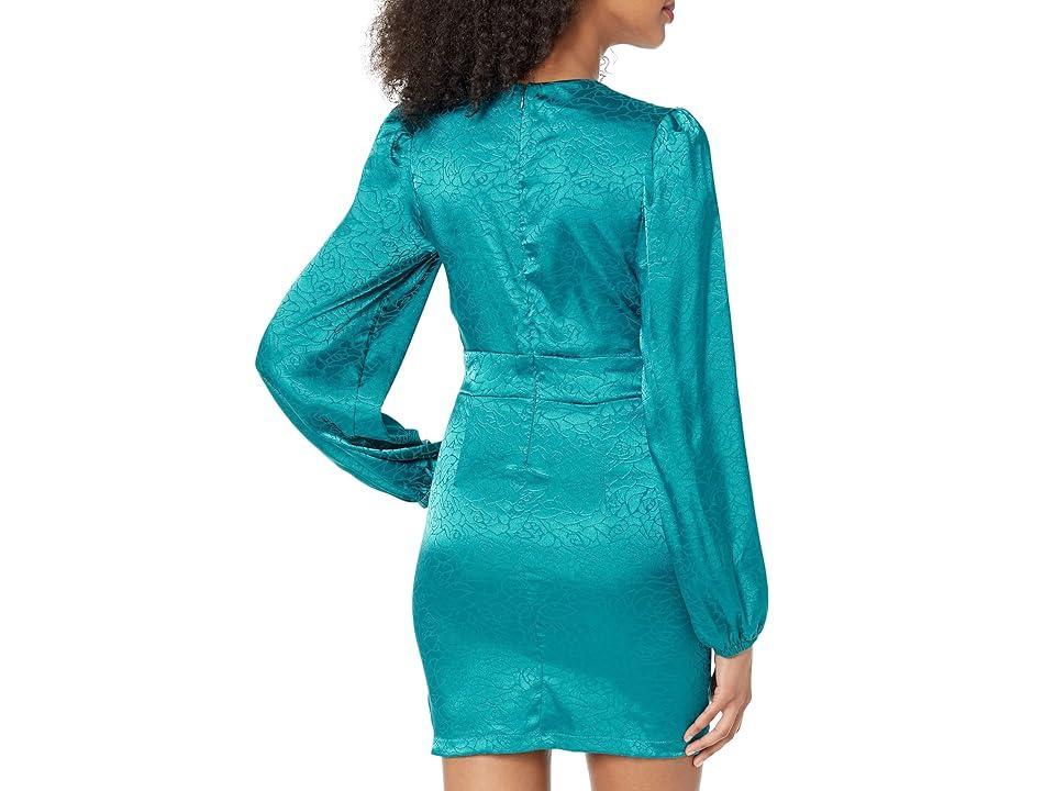 Bebe Satin Button-Up Jacquard Dress (Crystal Teal) Women's Dress Product Image