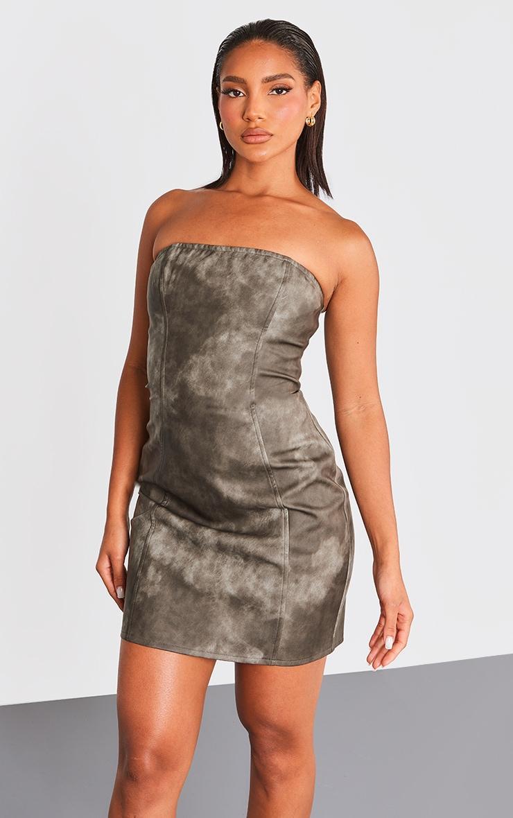 Charcoal Grey Acid Wash Seam Detail Bandeau Bodycon Dress Product Image