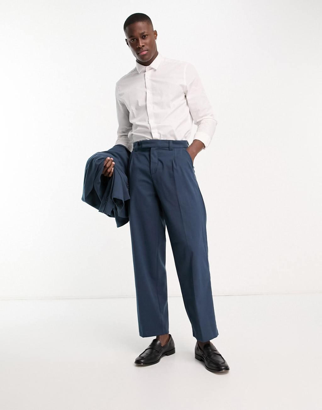 New Look relaxed fit suit pants in dark blue Product Image