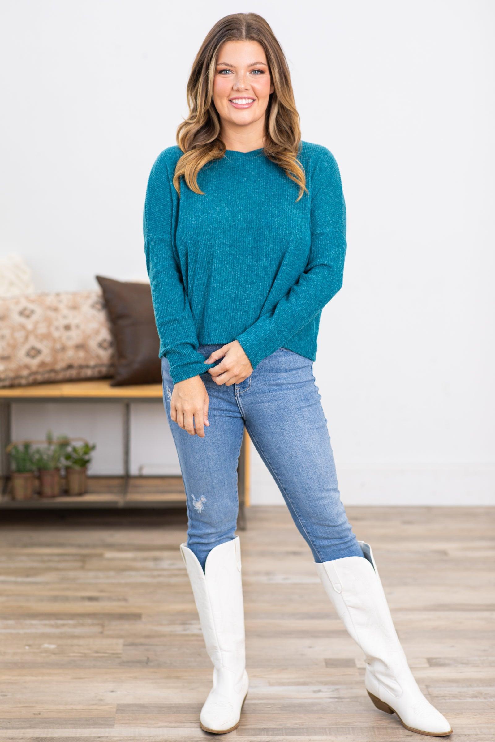 Teal Ribbed Dolman Sleeve Sweater Product Image