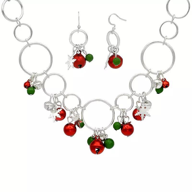 Celebrate Together Silver Tone Bells Necklace & Drop Earrings Set, Womens, Multi Product Image