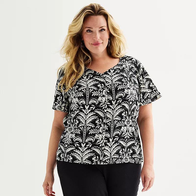 Plus Size Croft & Barrow Short Sleeve Femme Blouse, Womens Product Image