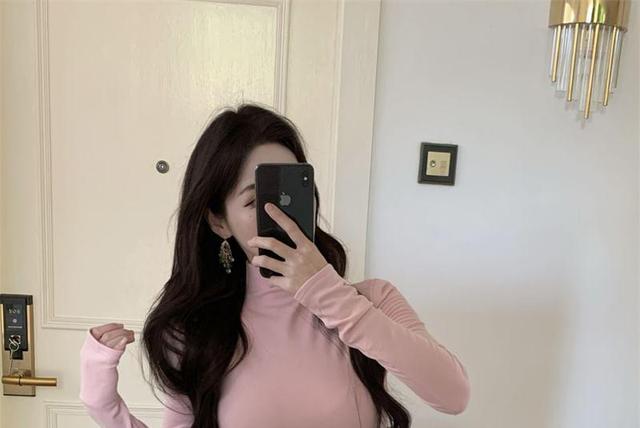 Long Sleeve Mock Neck Plain Ruched Mini Bodycon Dress Product Image