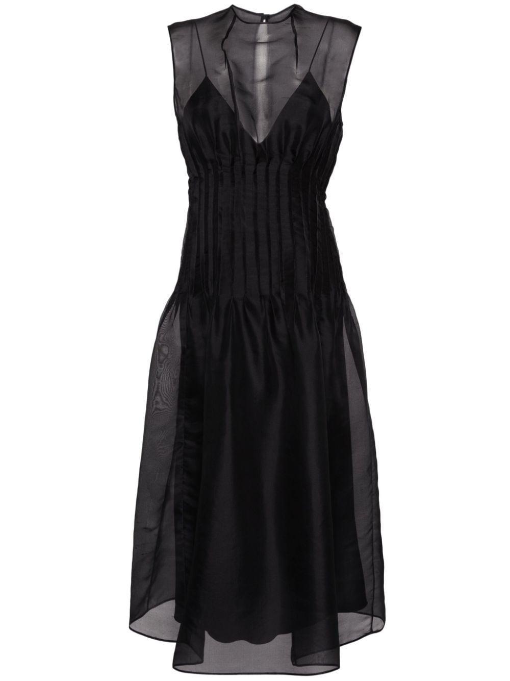 KHAITE Wes Pintucked Silk-organza Maxi Dress In Black Product Image