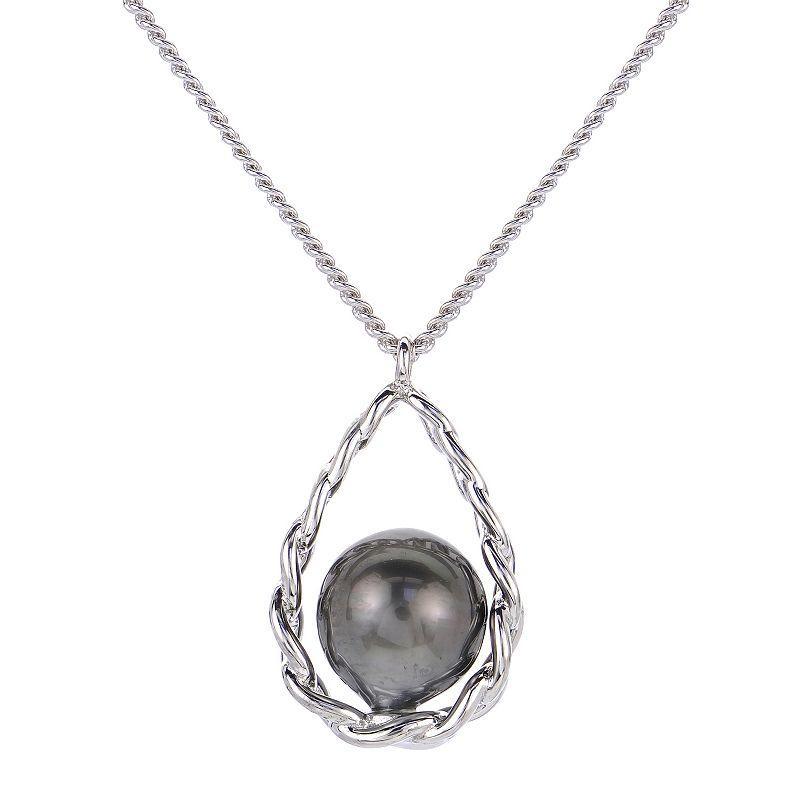 PearLustre by Imperial Sterling Silver Black Tahitian Cultured Pearl Tear Drop Pendant Necklace, Womens Product Image