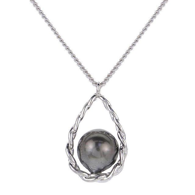 PearLustre by Imperial Sterling Silver Black Tahitian Cultured Pearl Tear Drop Pendant Necklace, Womens Product Image