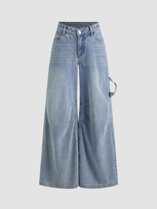 Denim Low Rise Solid Wide Leg Baggy Jeans Product Image