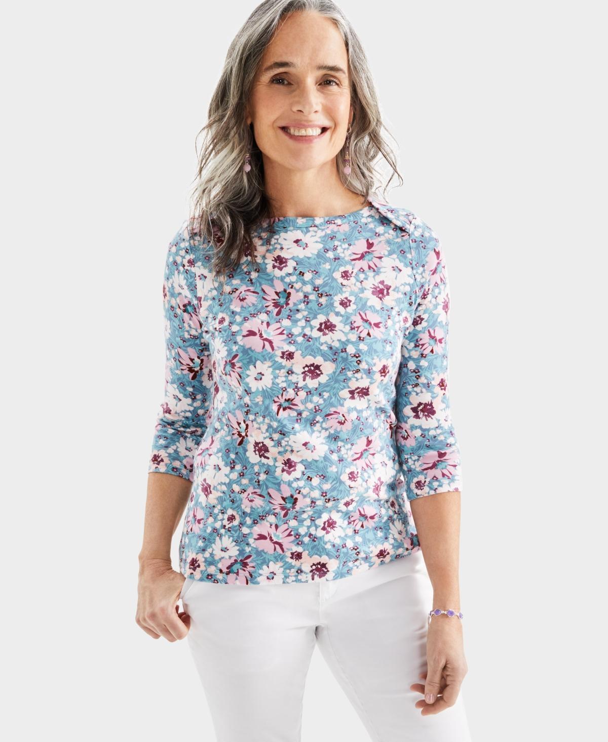 Style & Co Womens Printed 3/4-Sleeve Pima Cotton Top, Created for Macys Product Image