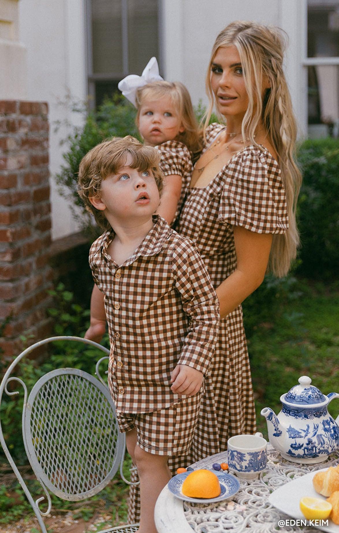 Lil Easy Shorts ~ Brown Gingham Kids Product Image