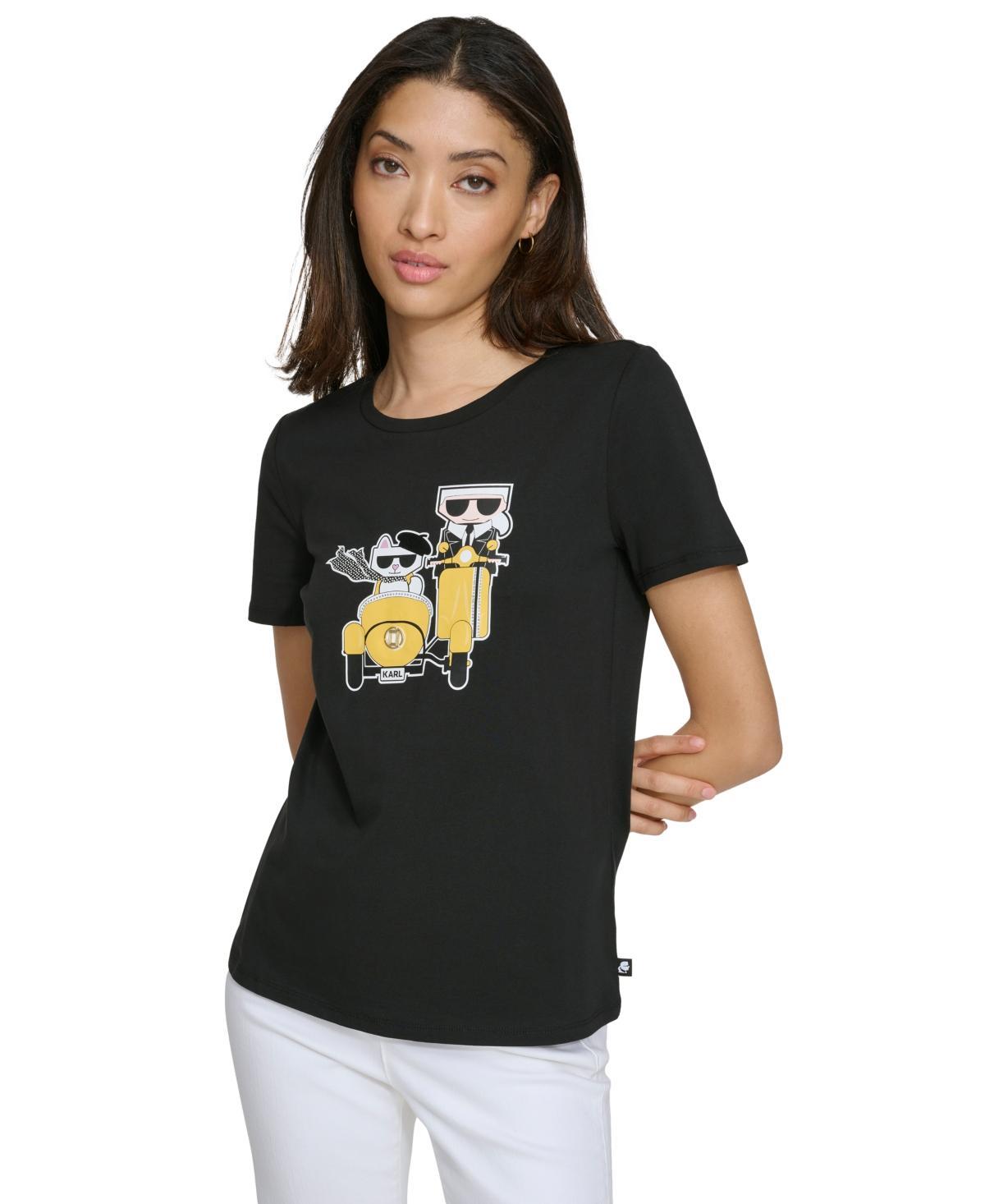 Karl Lagerfeld Paris Womens Choupette Graphic Print T-Shirt Product Image