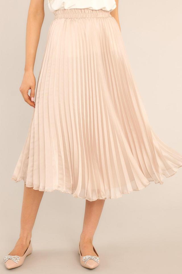 Graceful Champagne Pleated Satin Midi Skirt Product Image