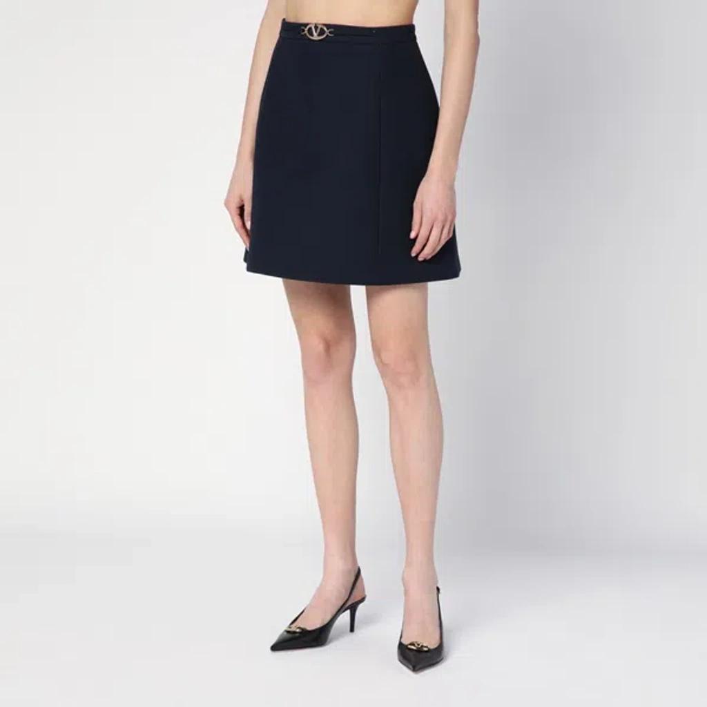 V Logo Belt Wool Mini Skirt In Blue Product Image