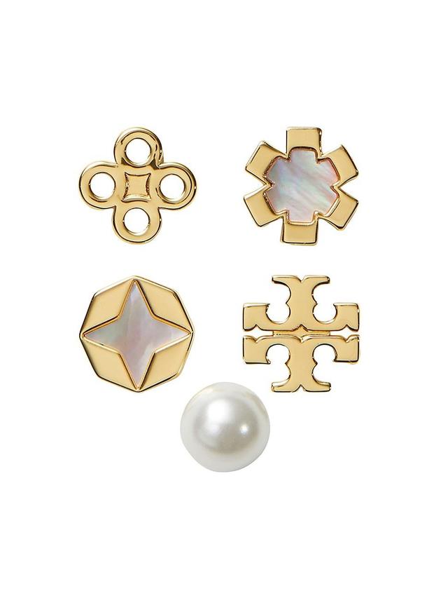 Womens Kira 18K-Gold-Plated, Mother-Of-Pearl & Glass Pearl 5-Piece Clover Stud Earring Set Product Image