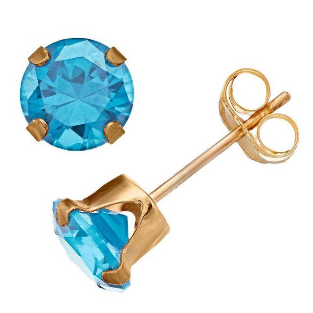 Pure Gem Collection 10k Gold Swiss Blue Topaz Stud Earrings, Womens Product Image