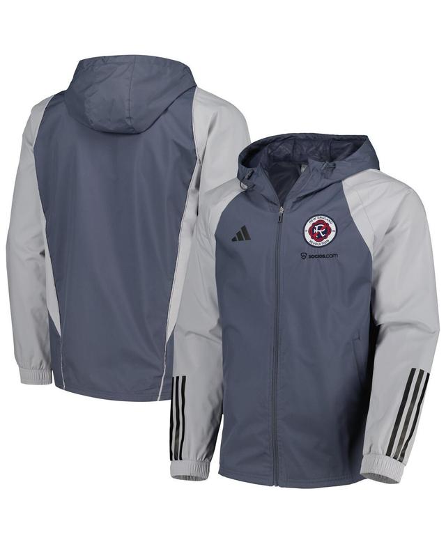 Mens adidas Charcoal New England Revolution All-Weather Raglan Hoodie Full-Zip Jacket Product Image