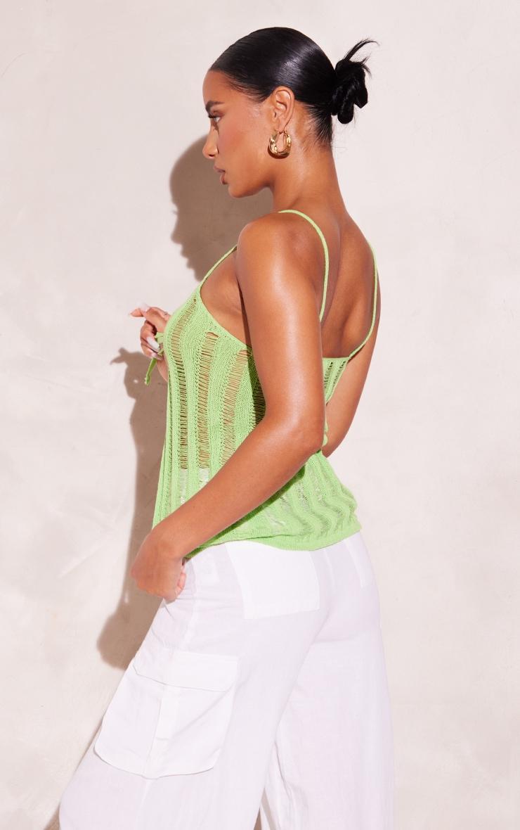 Lime Laddering Crochet Front Tie Strappy Top Product Image