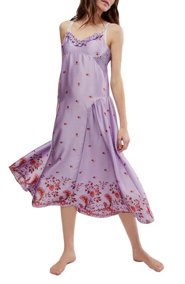 On My Own Floral Satin Nightgown In Lavender Product Image