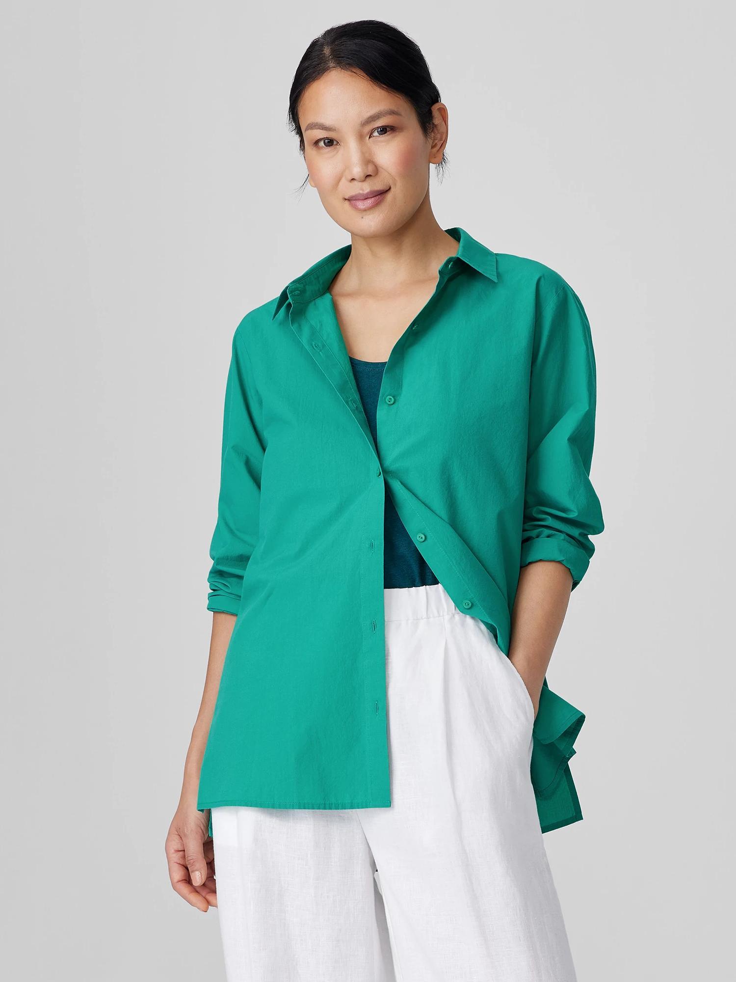 EILEEN FISHER Washed Organic Cotton Poplin Classic Collar Shirtfemale Product Image