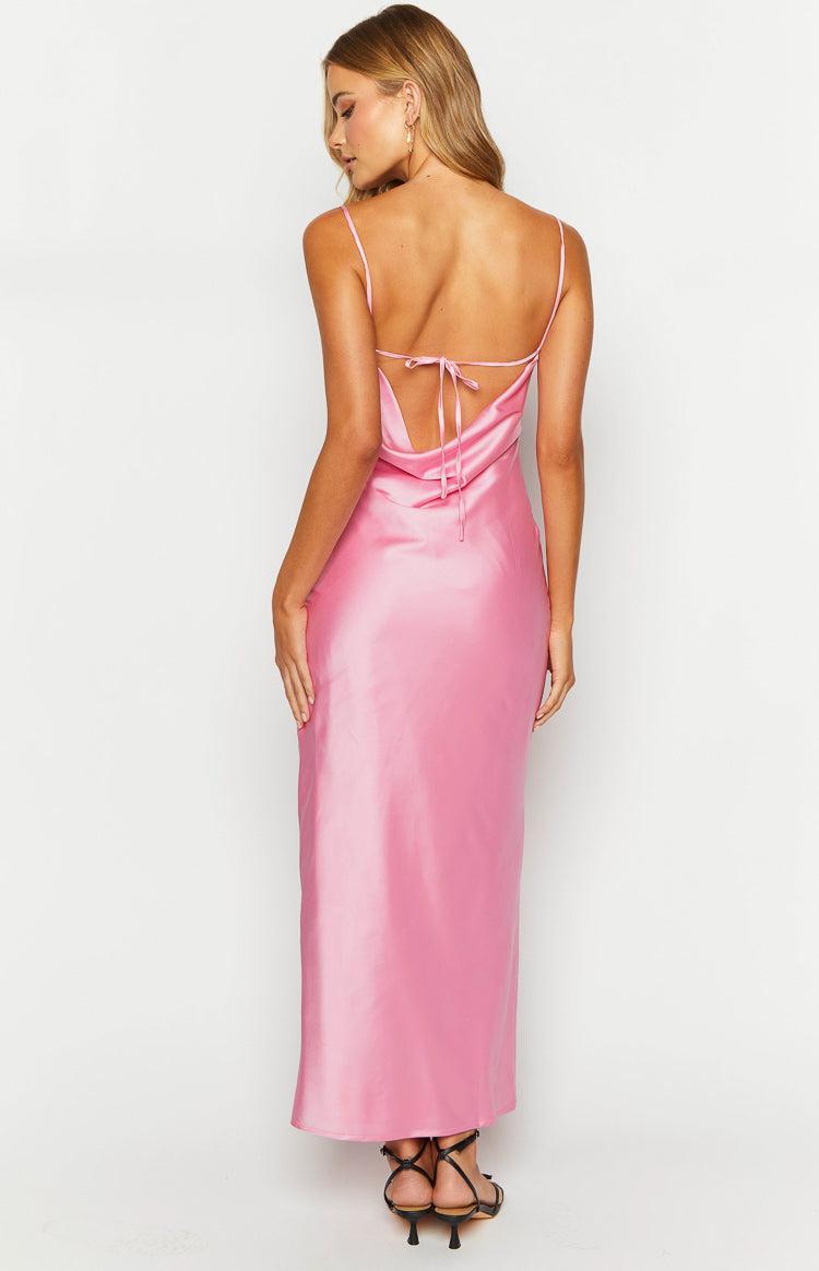 Mallory Pink Satin Maxi Dress Product Image